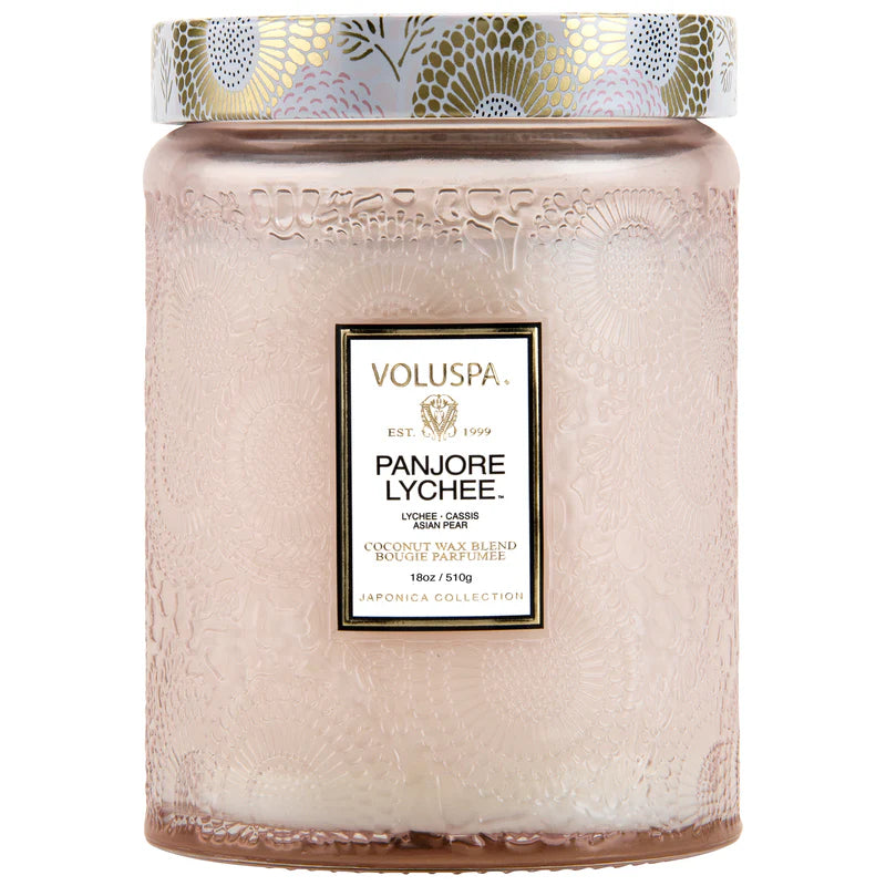 Voluspa Panjore Lychee Candle product shoot.