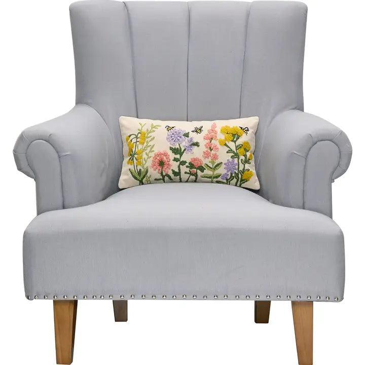 Floral Natural Field Embroidered Pillow