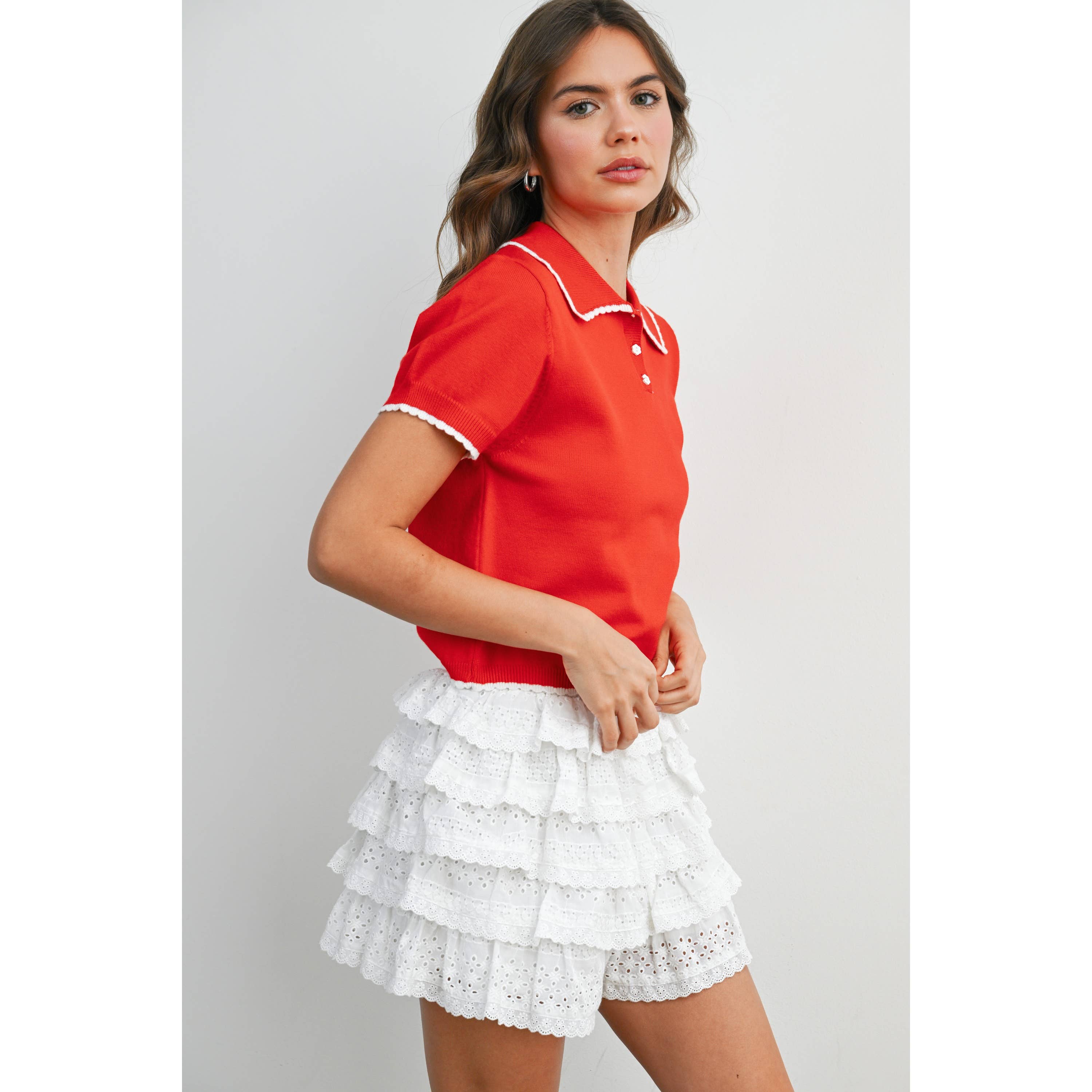 The Maeve Scalloped Trim Knit Polo