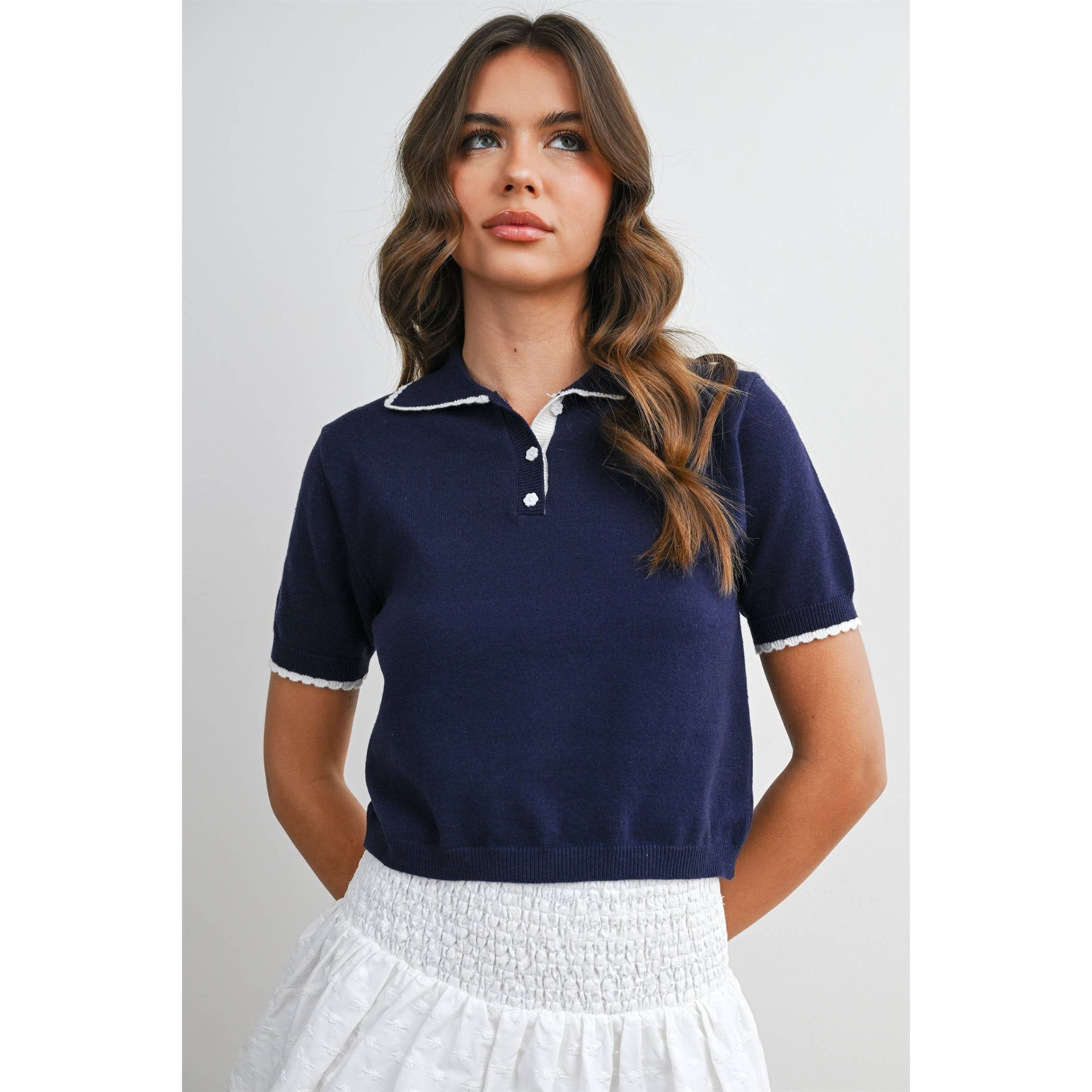 The Maeve Scalloped Trim Knit Polo