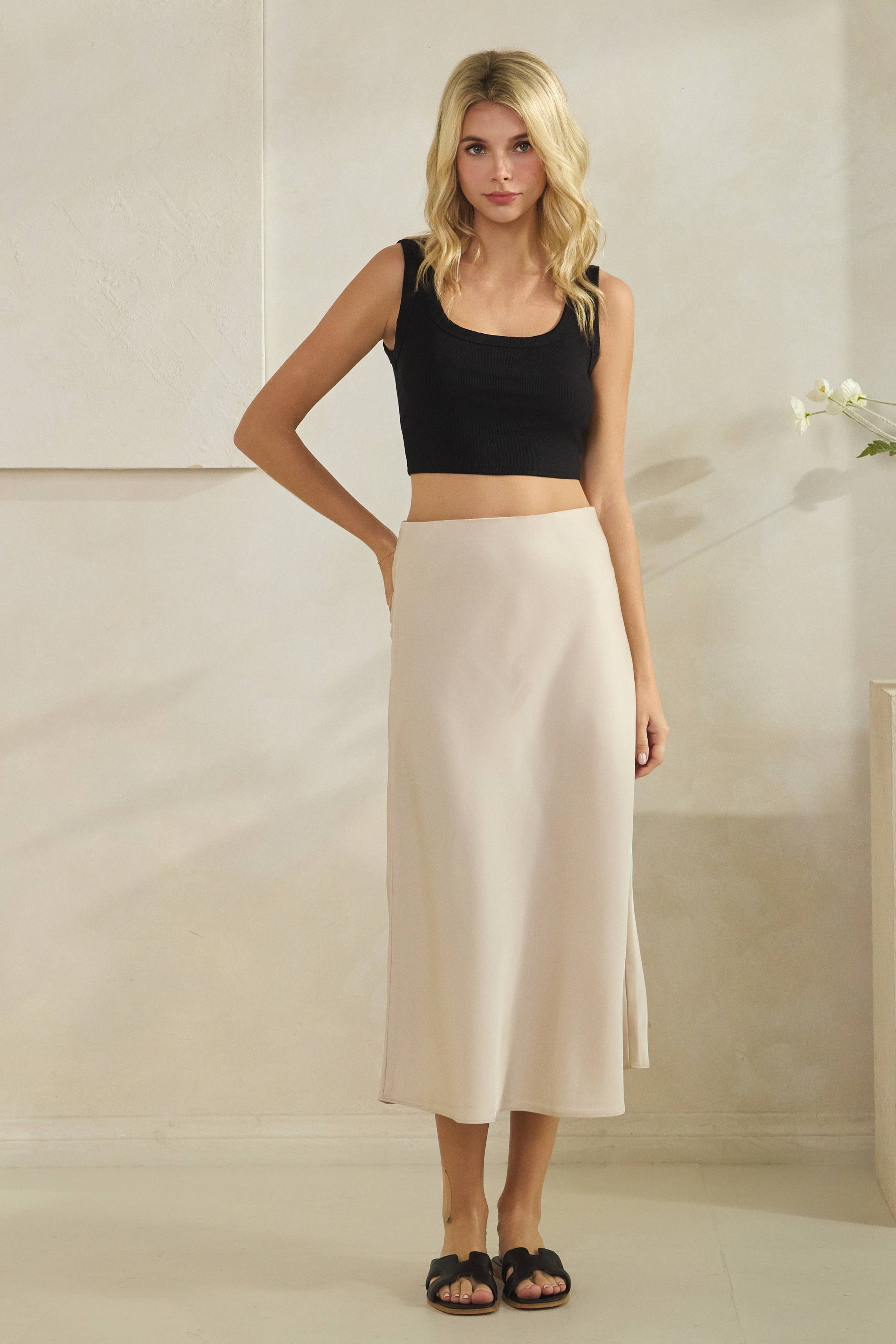 The Sally Satin Midi Skirt