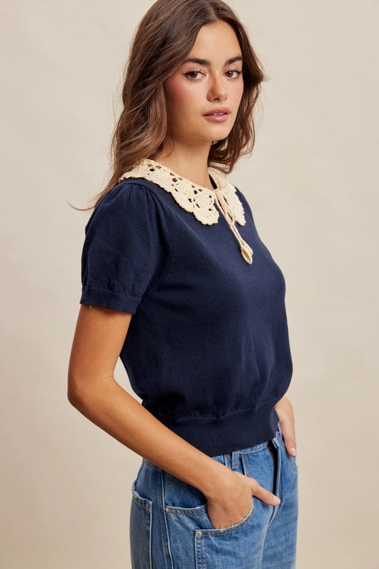 The Gracie Crochet Collar Top