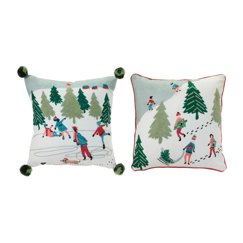 Winter Sport Embroidered Pillow