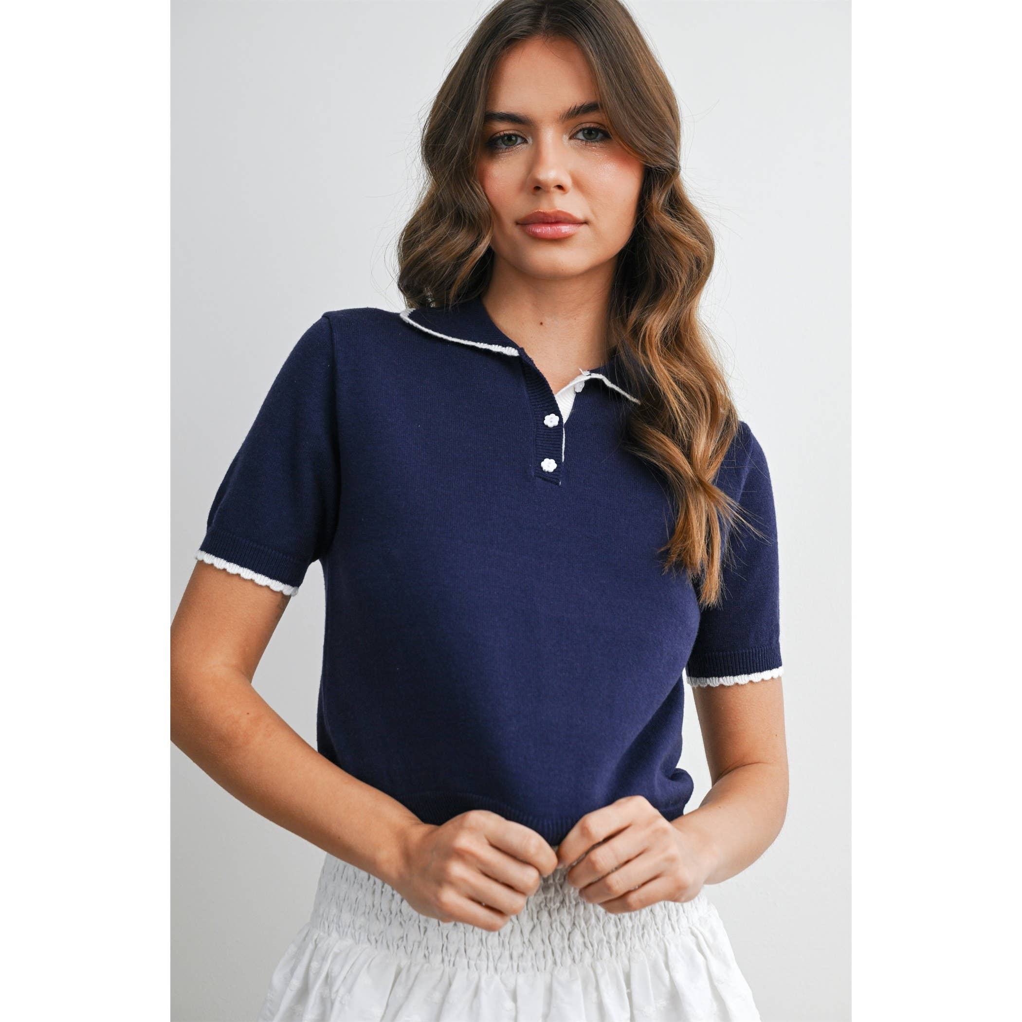 The Maeve Scalloped Trim Knit Polo