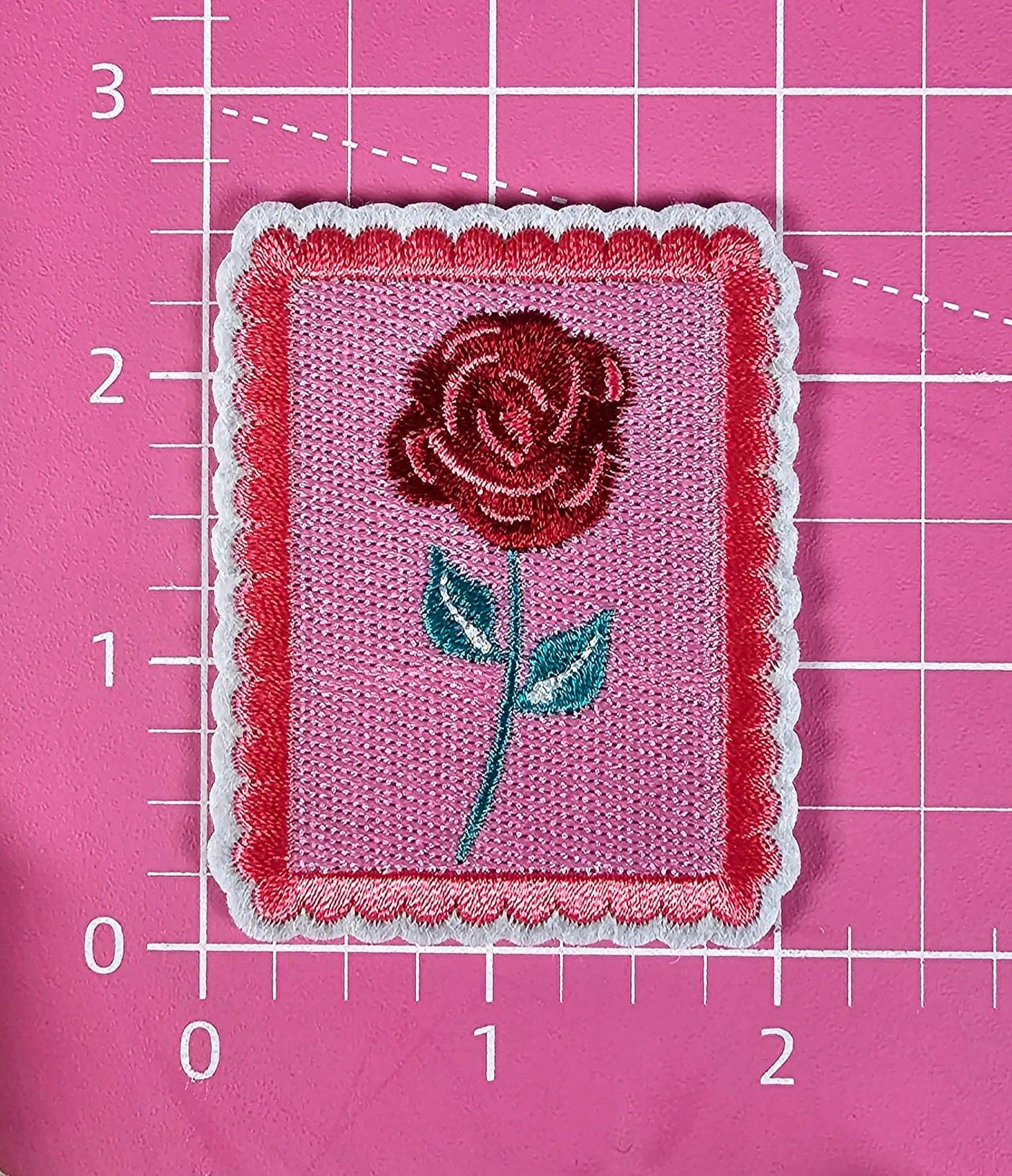 Iron on Patch: Red Rose Pink Stamp