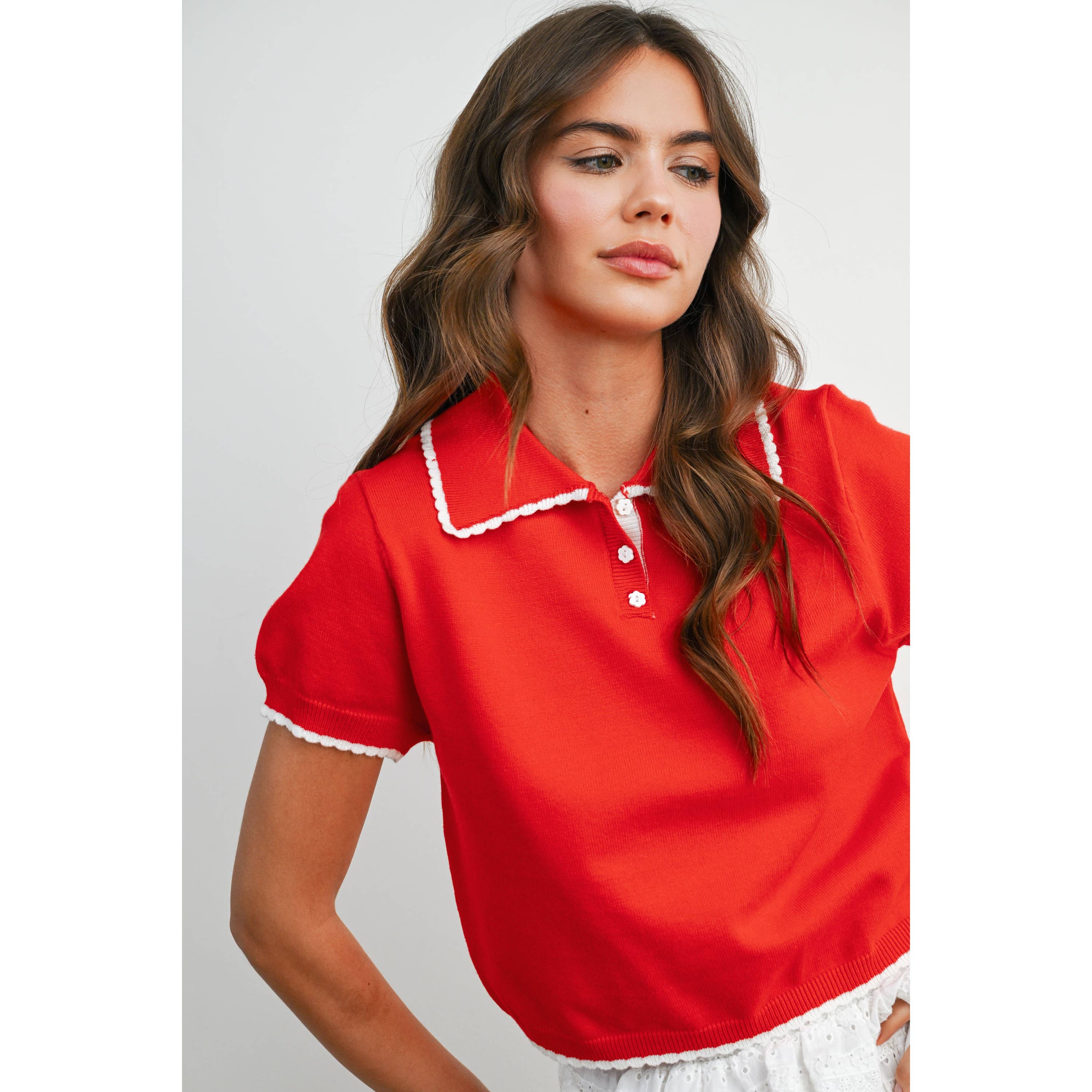 The Maeve Scalloped Trim Knit Polo