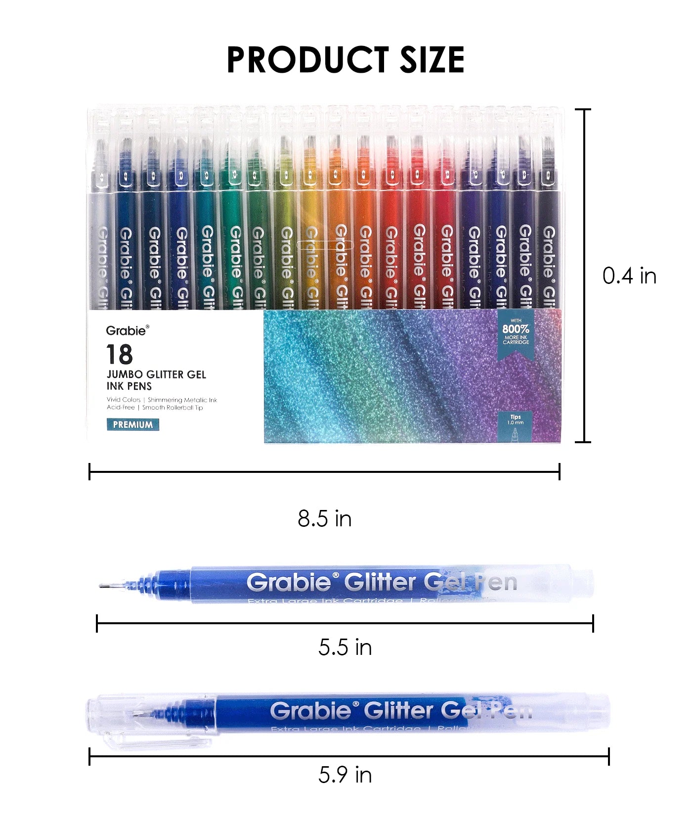 Jumbo Iridescent Glitter Gel Ink Pen Set