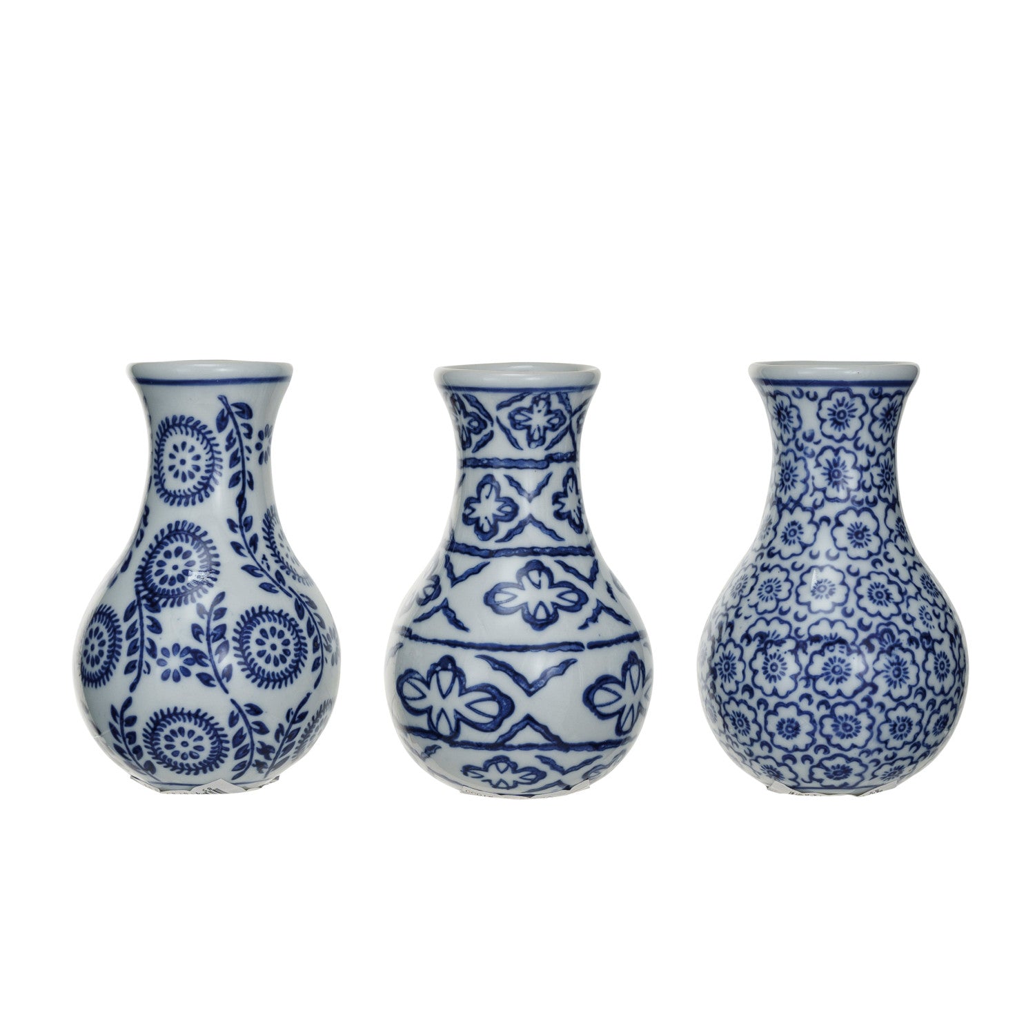 Hand-Stamped Blue & White Stoneware Vase