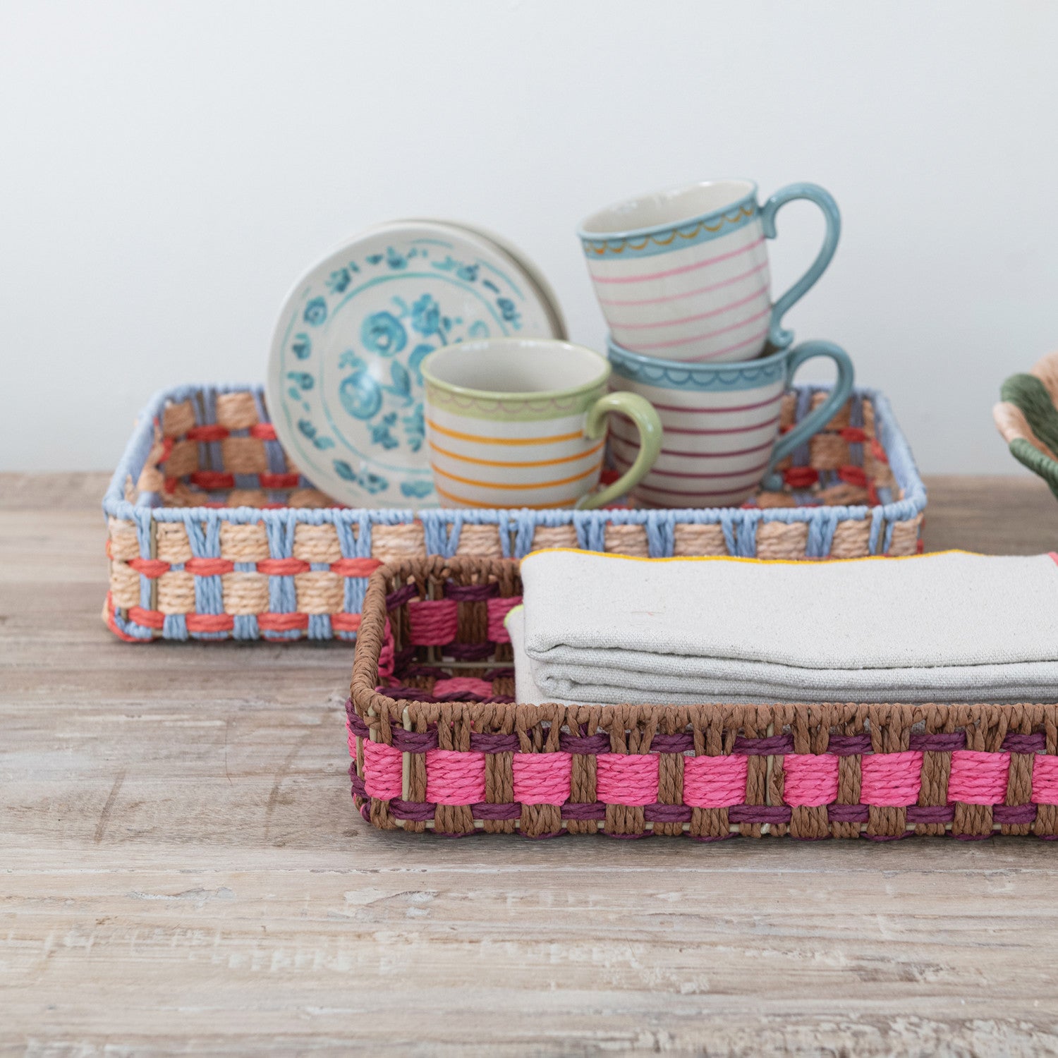Decorative Woven Paper Rope Tray with Handles