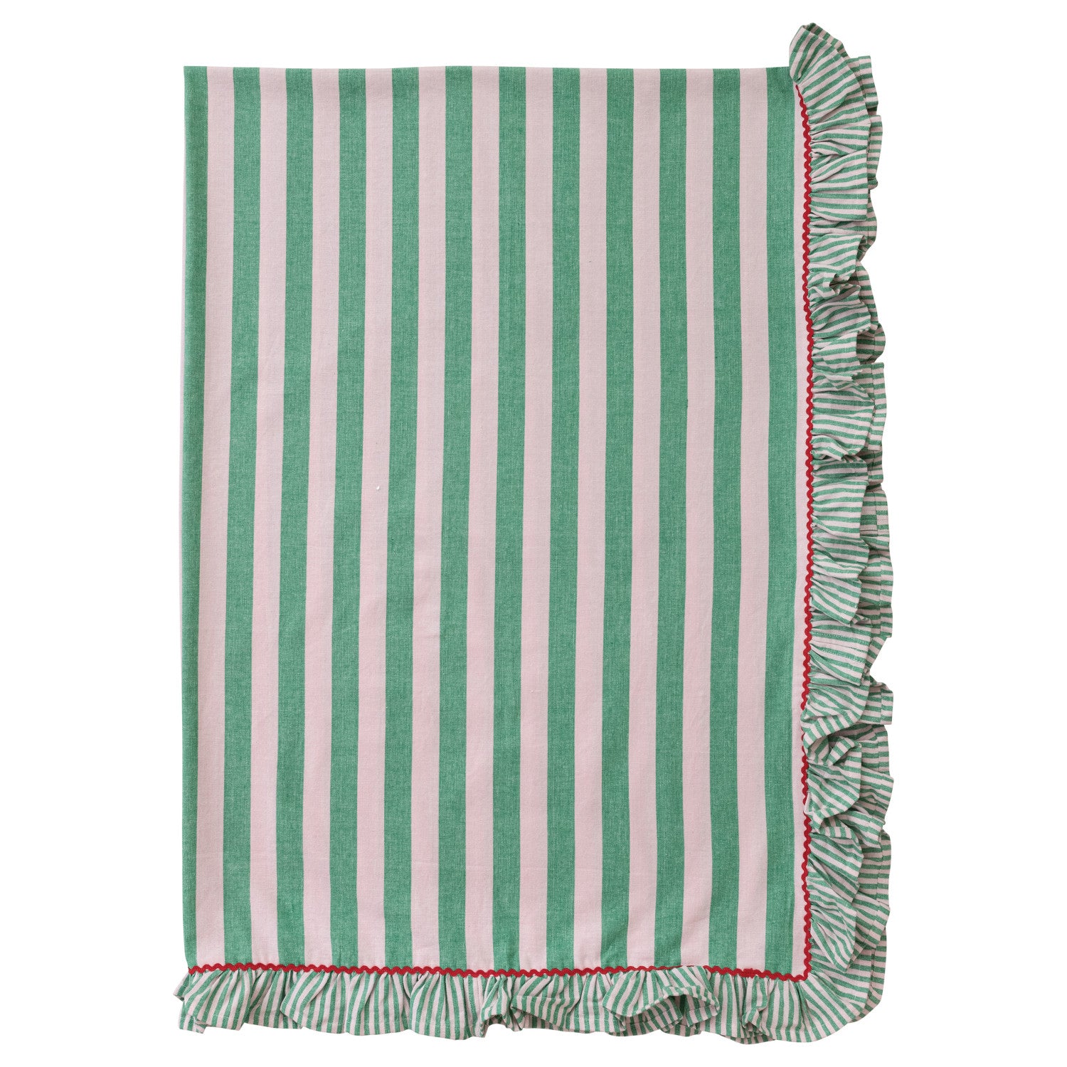 Woven Cotton Striped Tablecloth with Ruffle