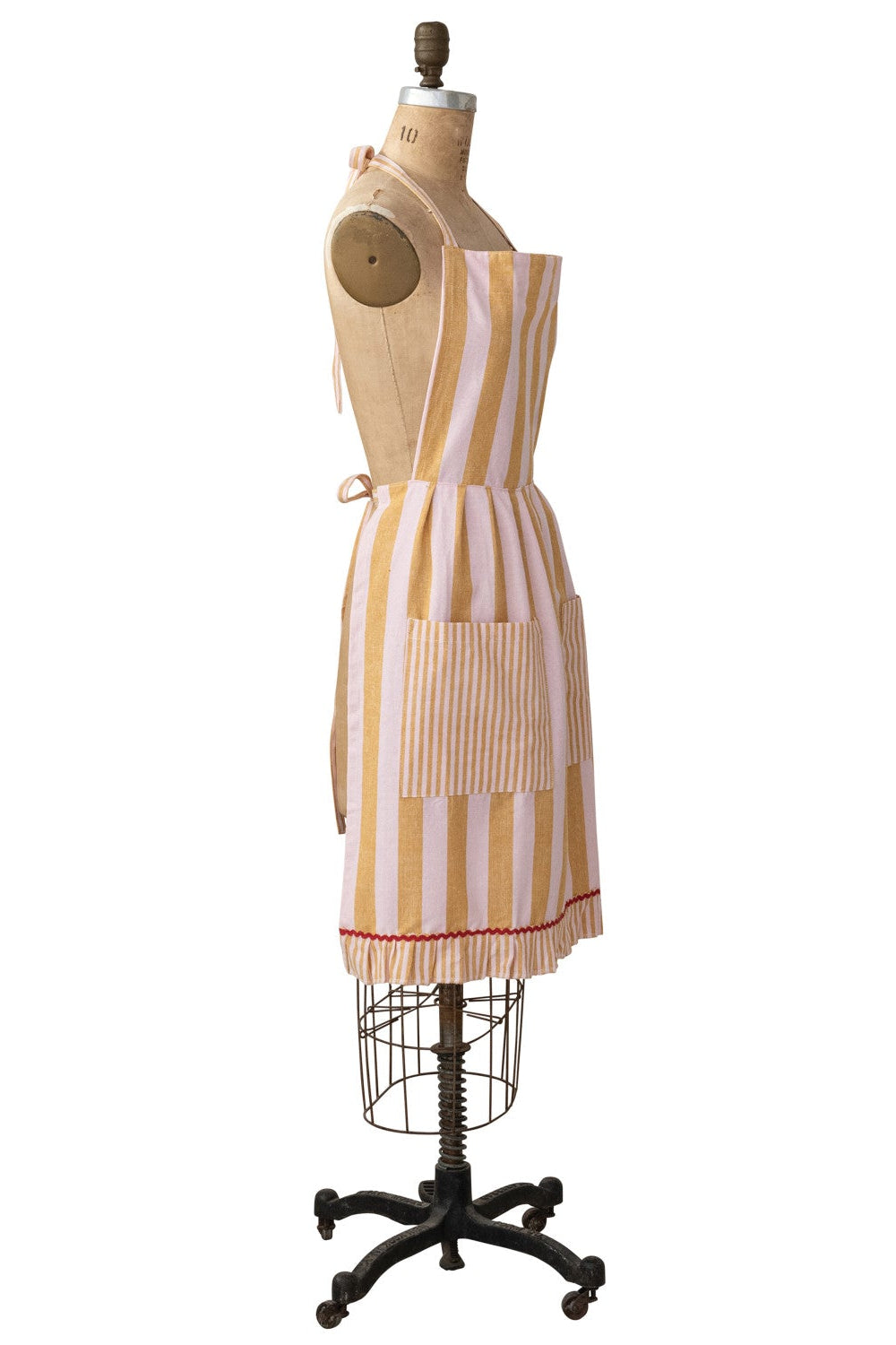 Woven Cotton Striped Apron with Ruffle