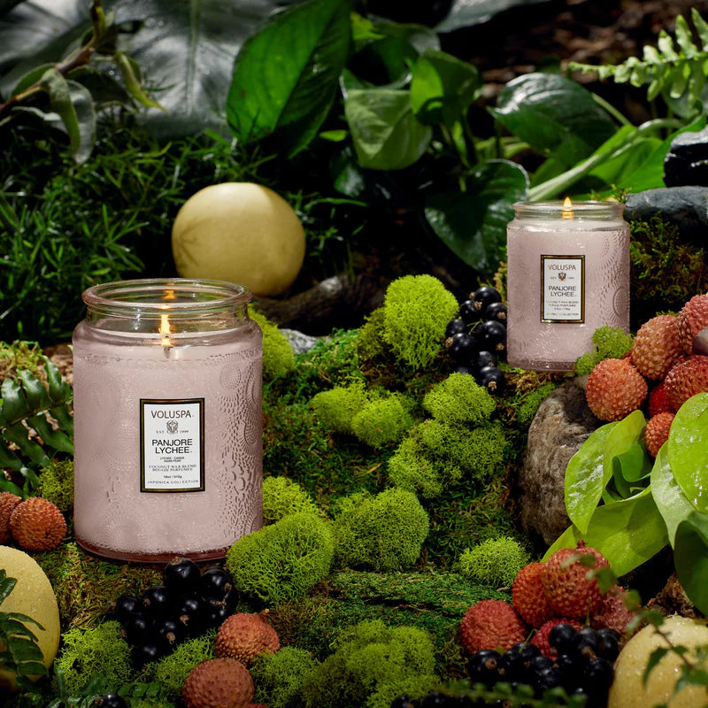 Voluspa Panjore Lychee Candle product shoot.