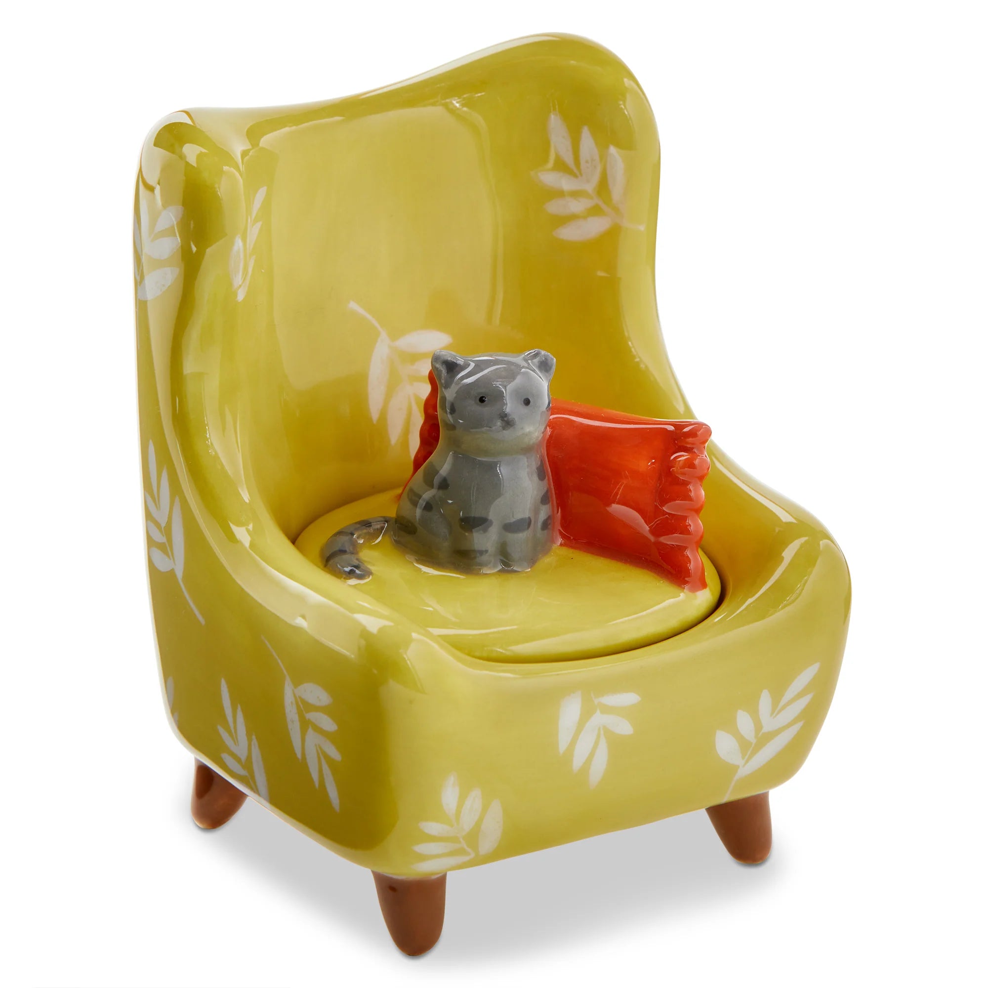 Gray Cat Chair Lidded Trinket Box