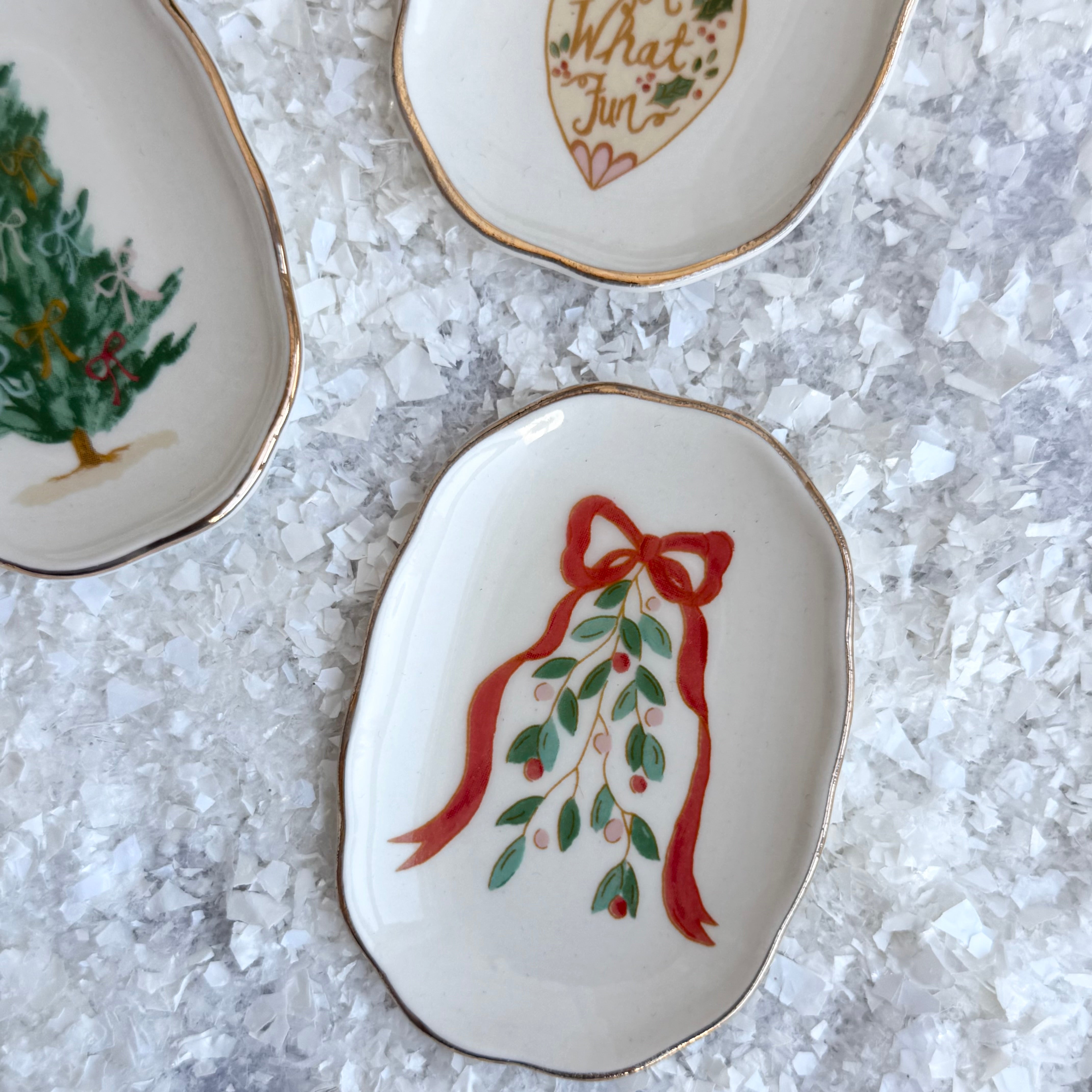 Gold Rim Holiday Trinket Dish