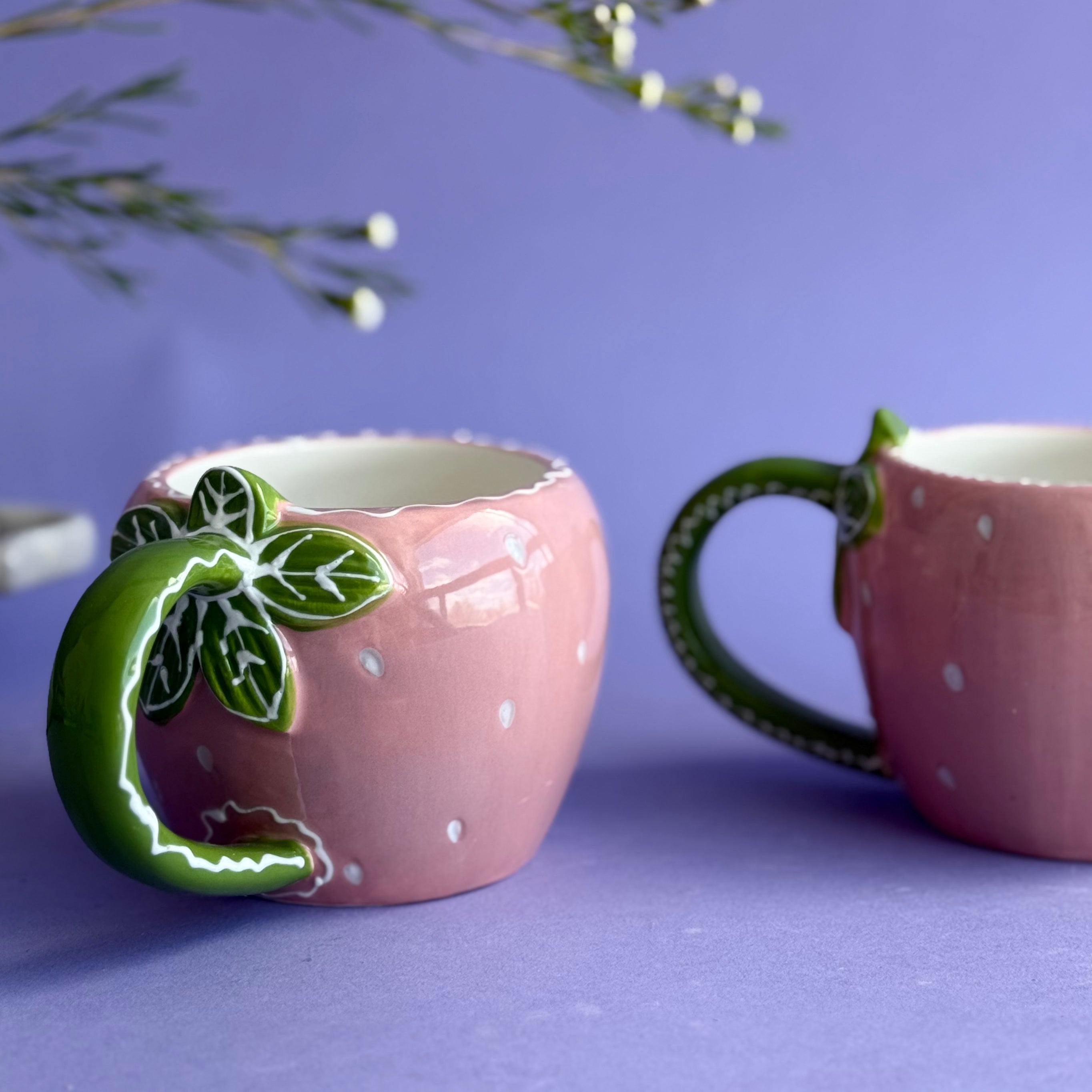 Hand-Painted Stoneware Strawberry Mug