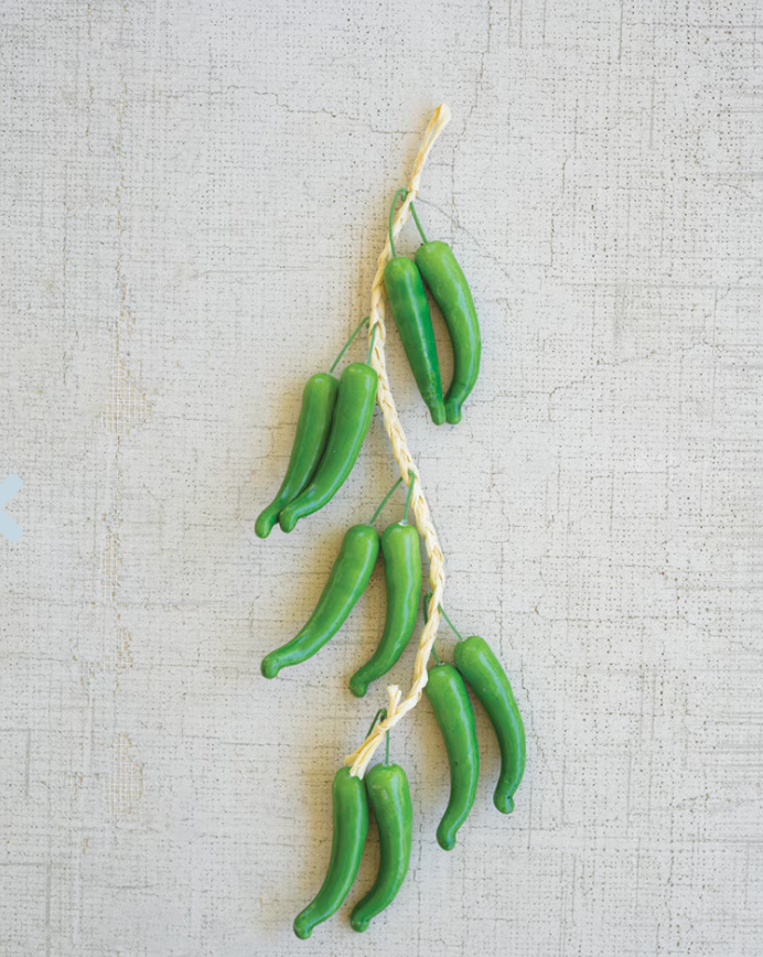 String of Green Peppers