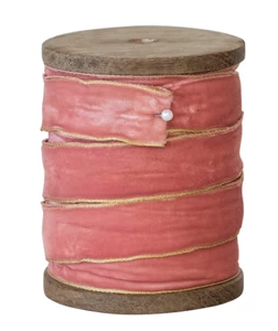 Velvet Ribbon with Metallic Edges on Wood Spool
