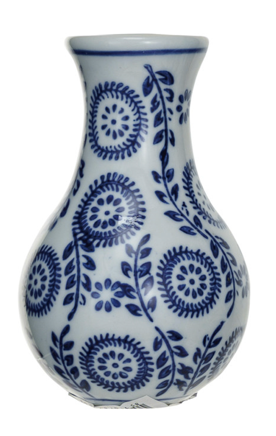 Hand-Stamped Blue & White Stoneware Vase