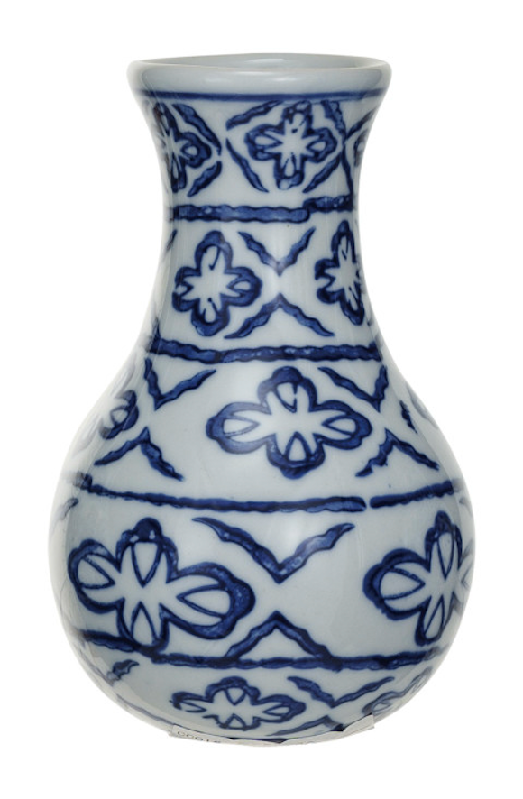 Hand-Stamped Blue & White Stoneware Vase