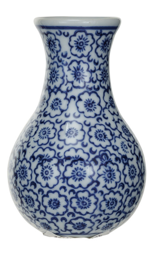 Hand-Stamped Blue & White Stoneware Vase