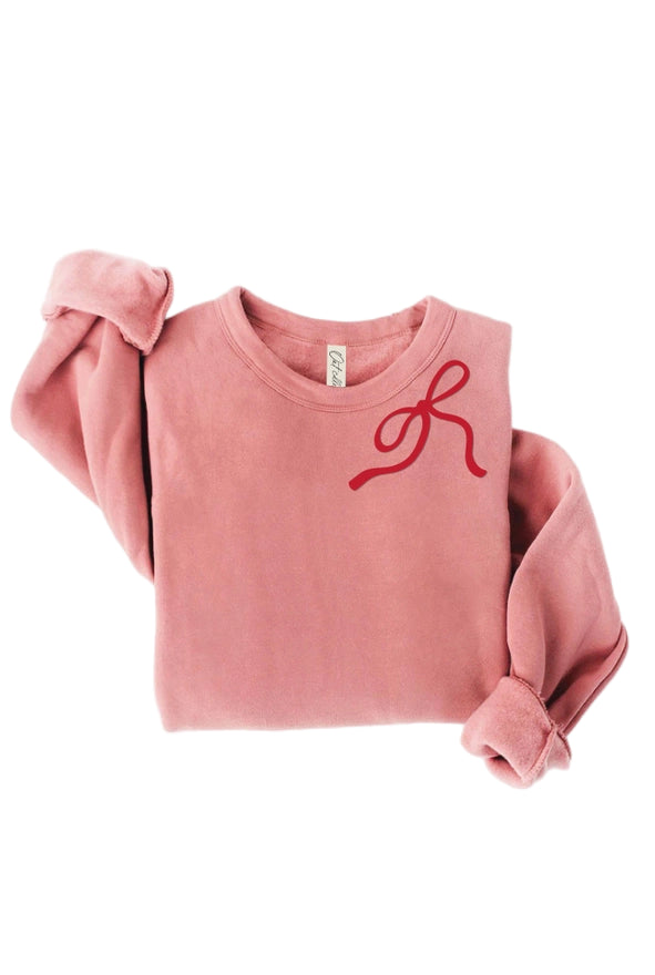 Pink sweatshirt with a red logo on a white background