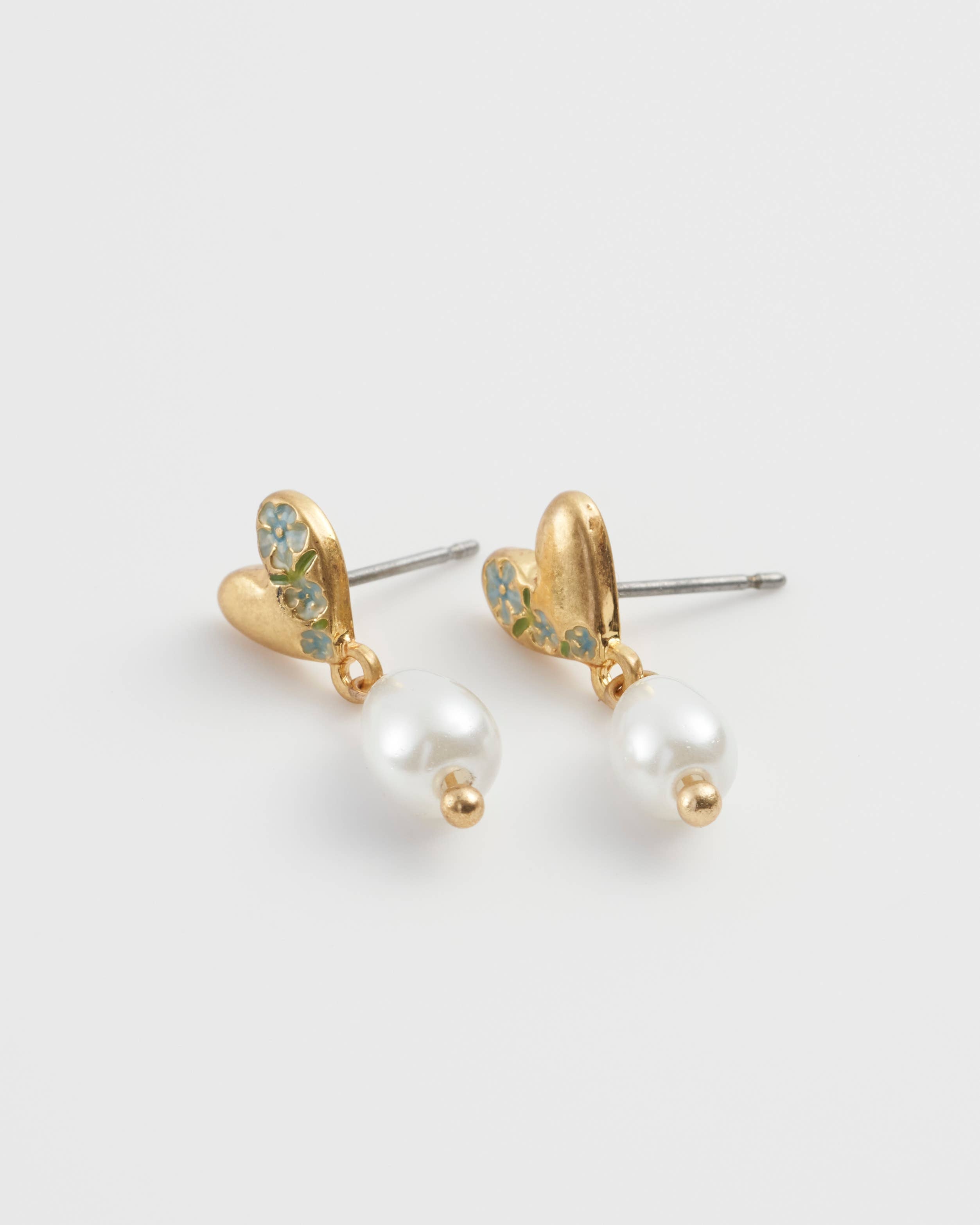Forget-Me-Not Heart & Pearl Earrings