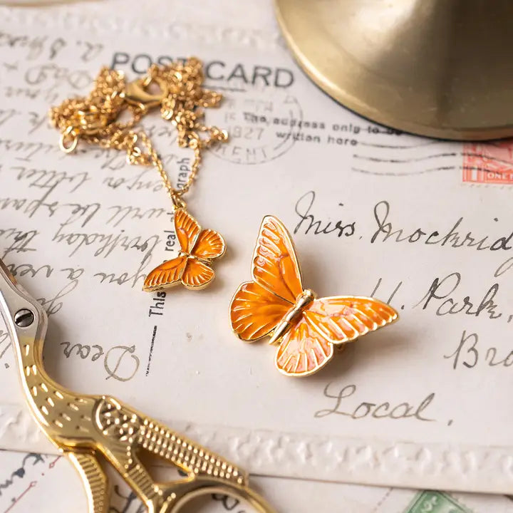 Orange Butterfly Necklace