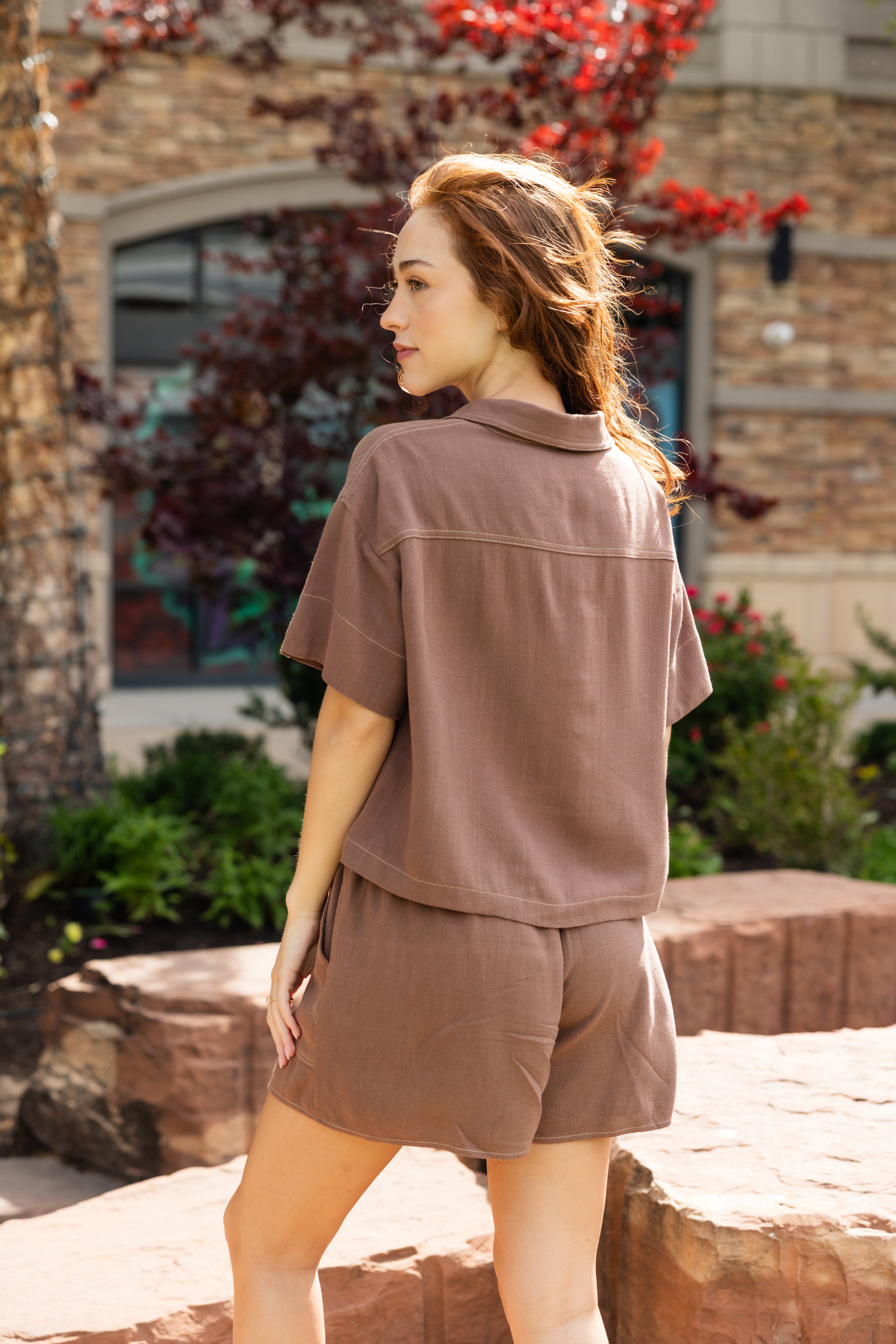 Button up boxy shirt and shorts set
