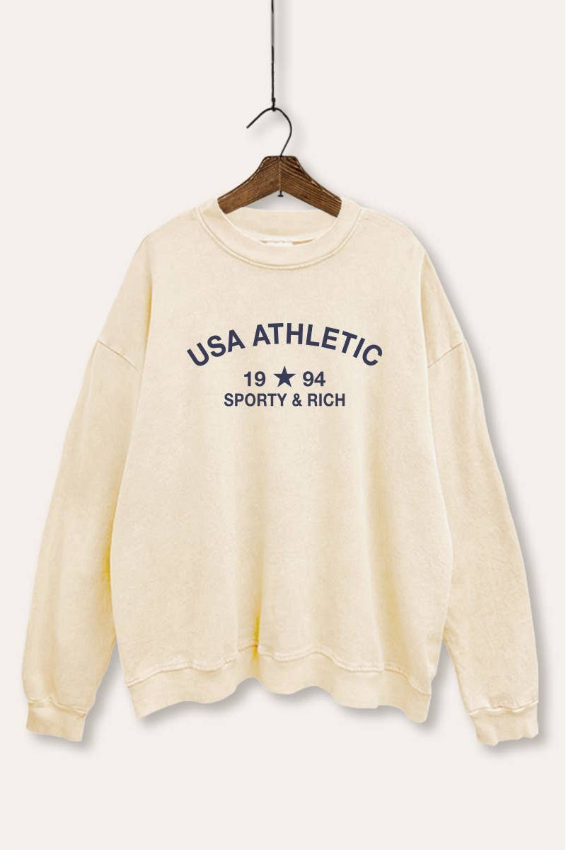 Beige sweatshirt with text on a white background