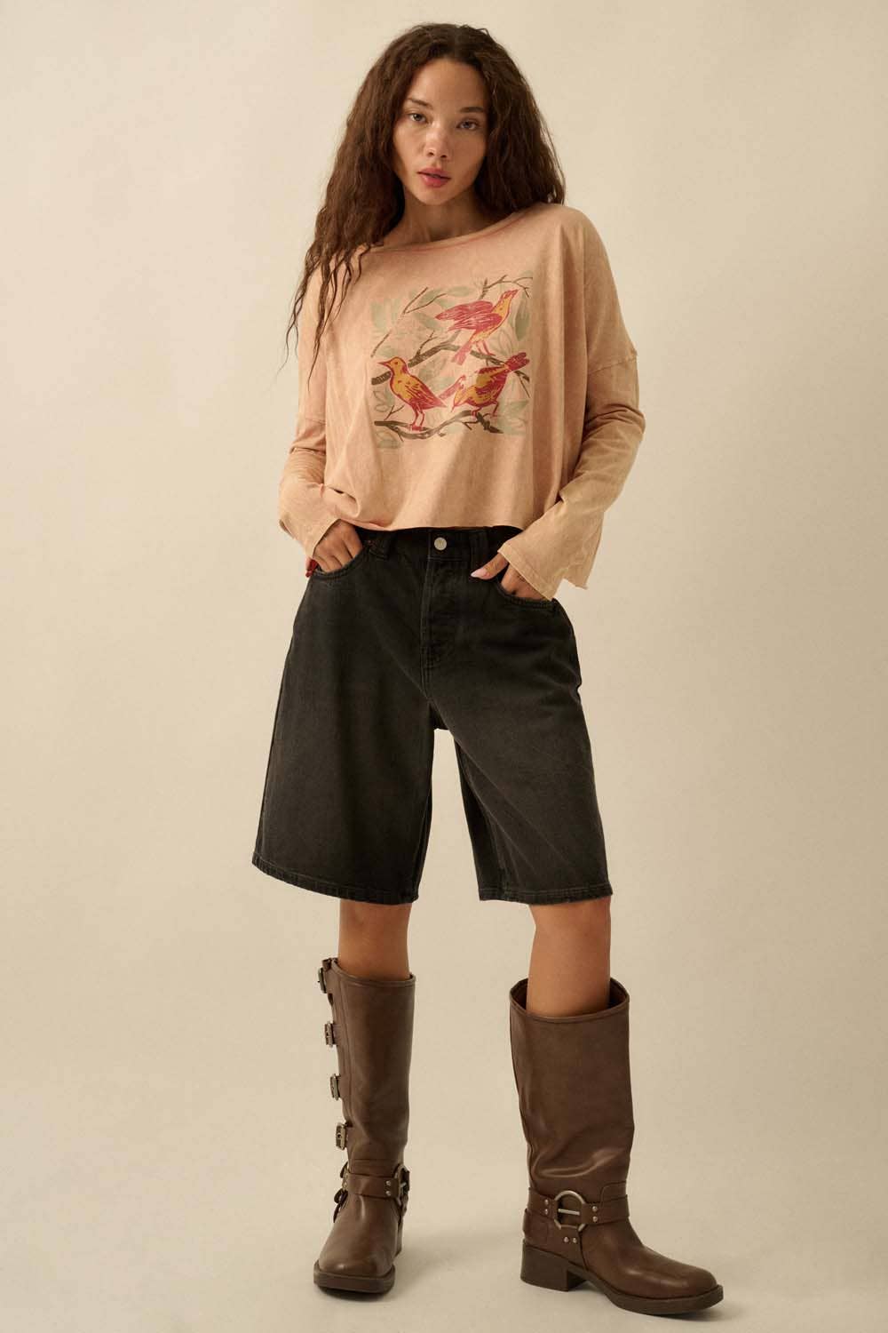 Perched Birds Cropped Tee