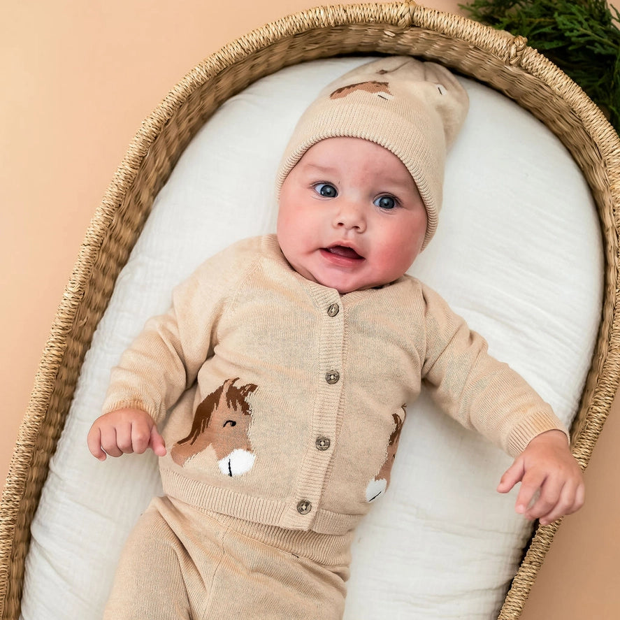 Horse Jacquard Sweater Knit Cardigan