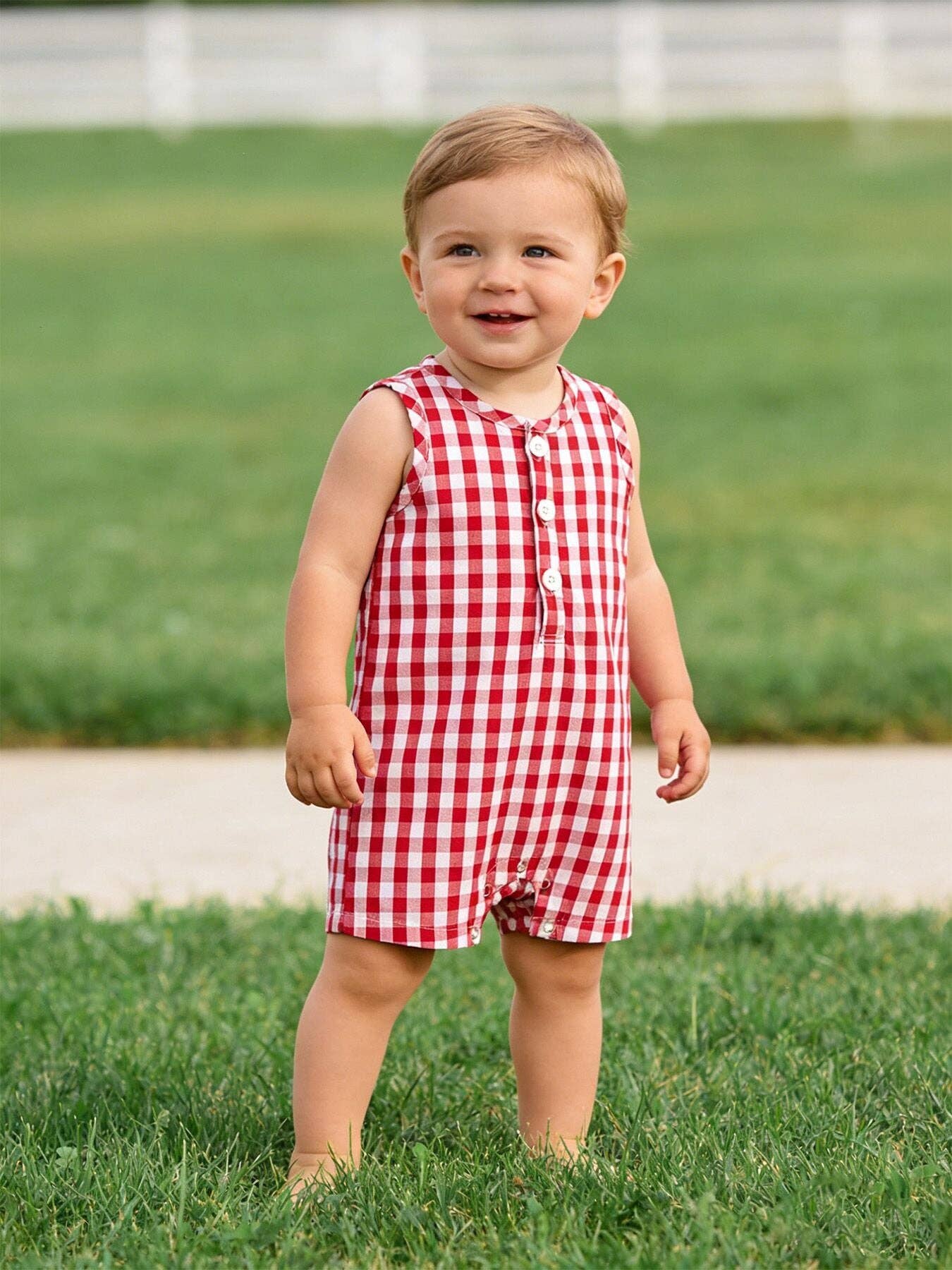 Boys Summer Plaid Romper