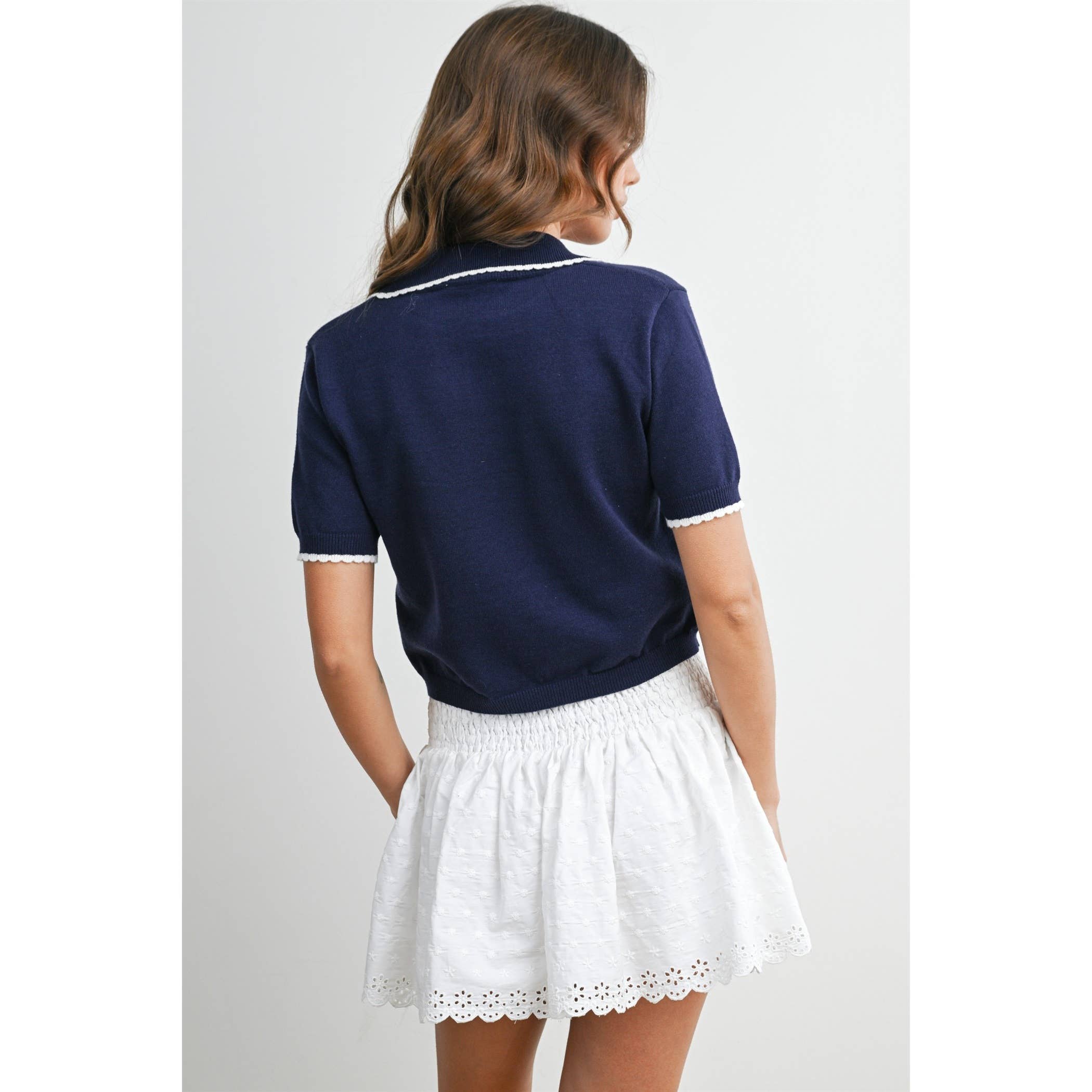 The Maeve Scalloped Trim Knit Polo