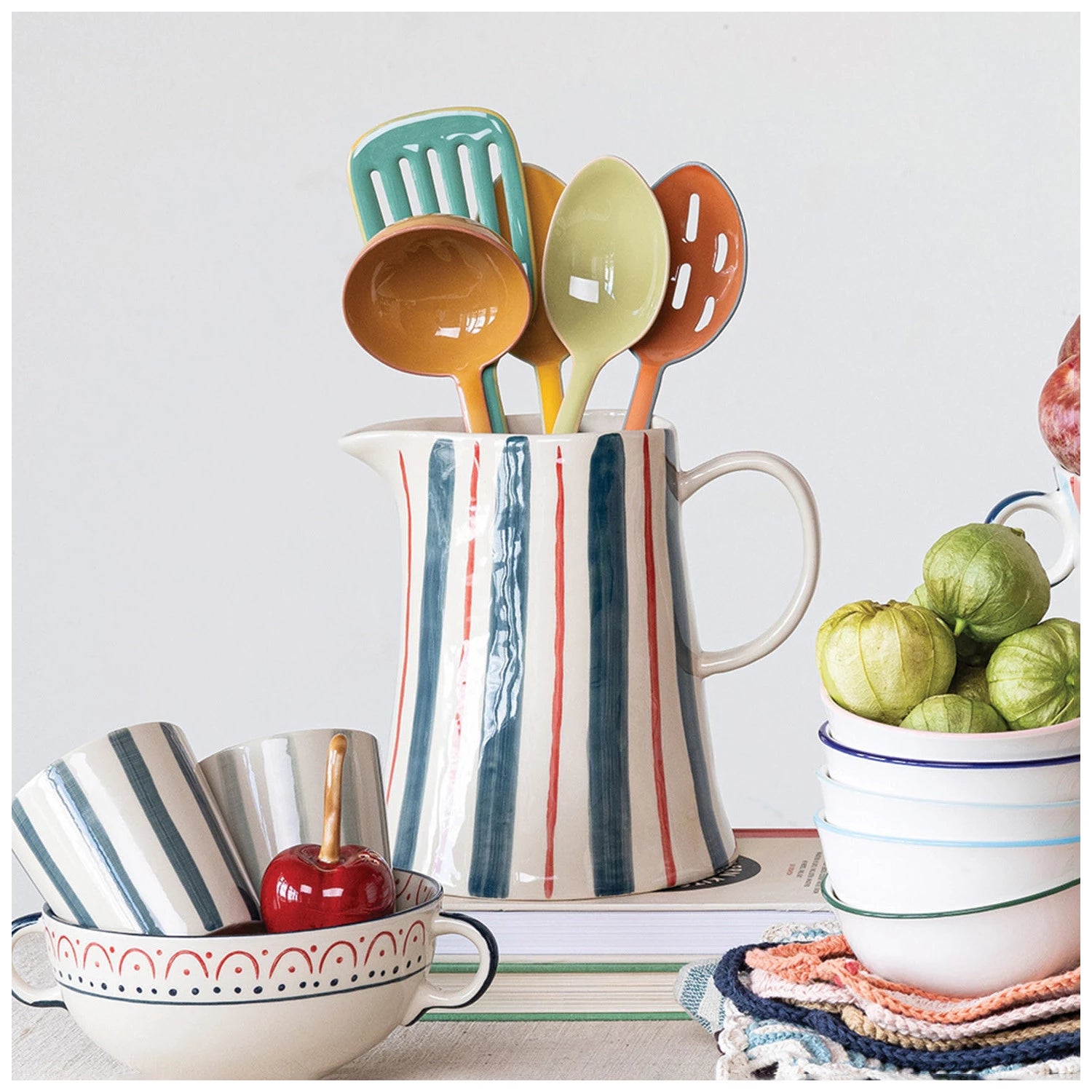 Red and Blue Striped Pitcher
