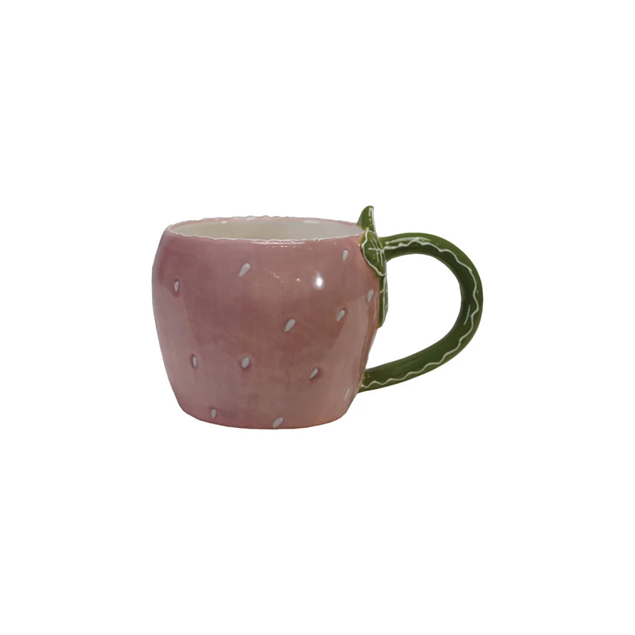 Hand-Painted Stoneware Strawberry Mug