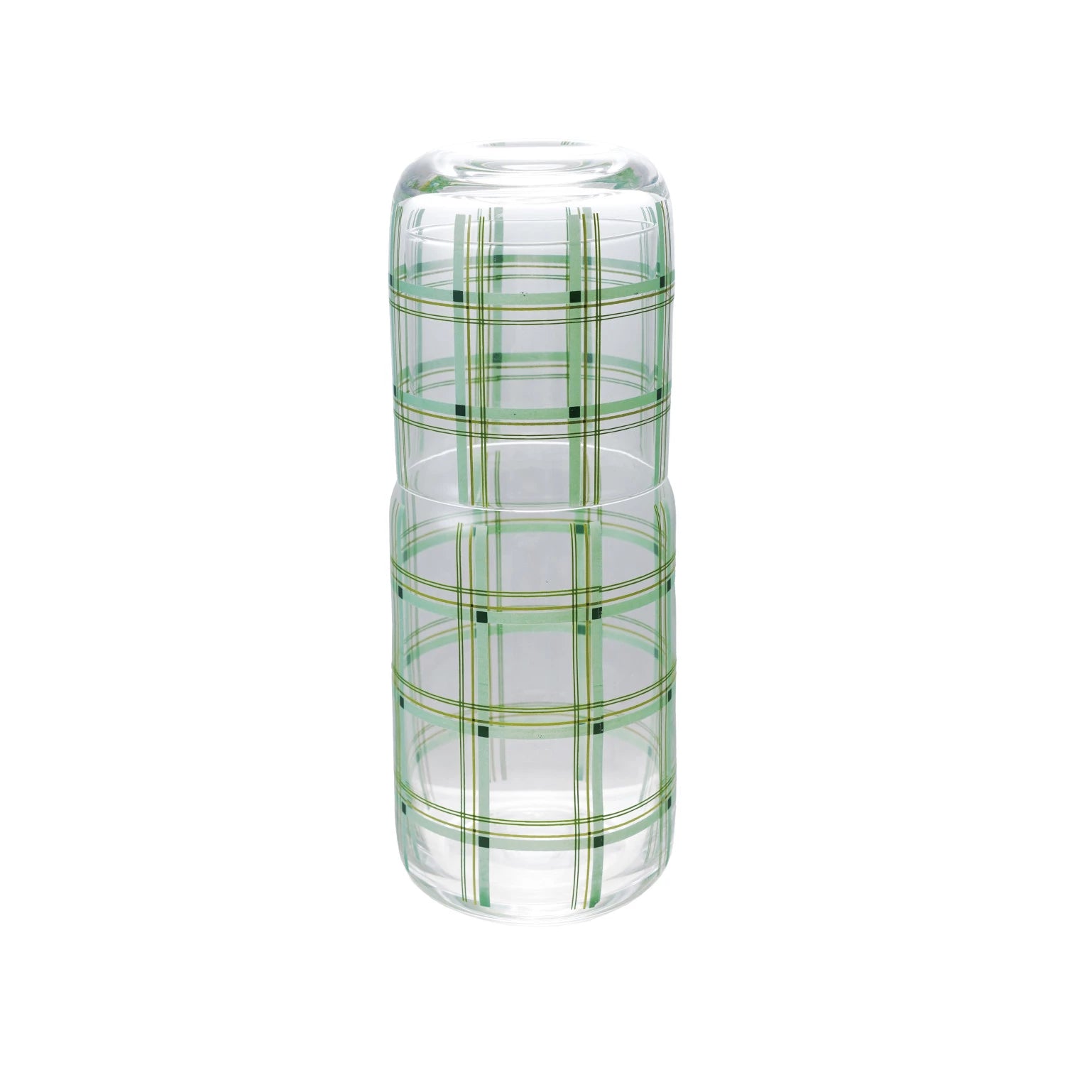 Green Plaid Carafe & Drinking Glass Set