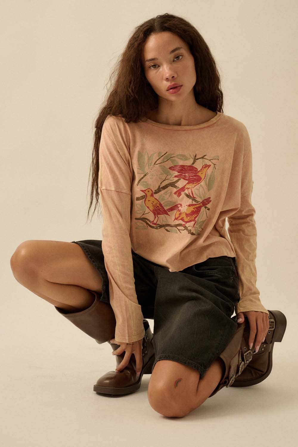 Perched Birds Cropped Tee