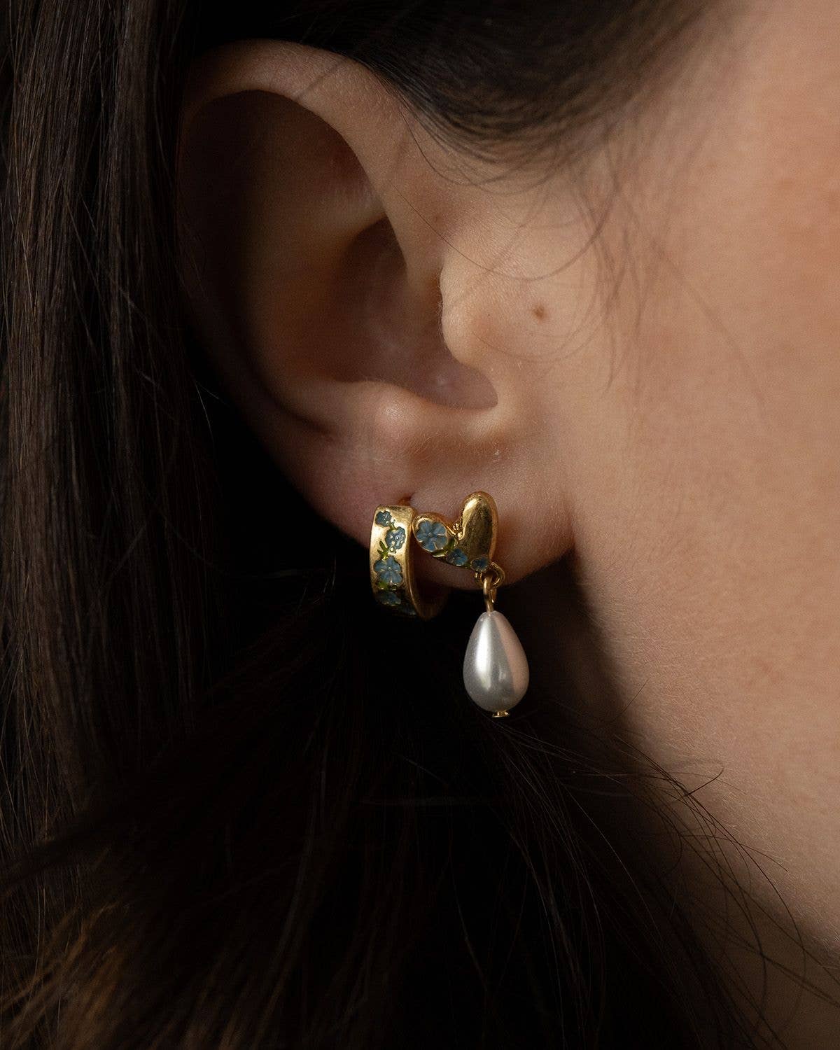 Forget-Me-Not Heart & Pearl Earrings