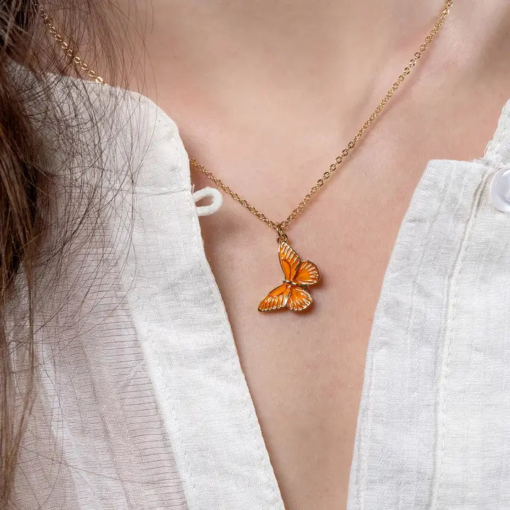 Orange Butterfly Necklace