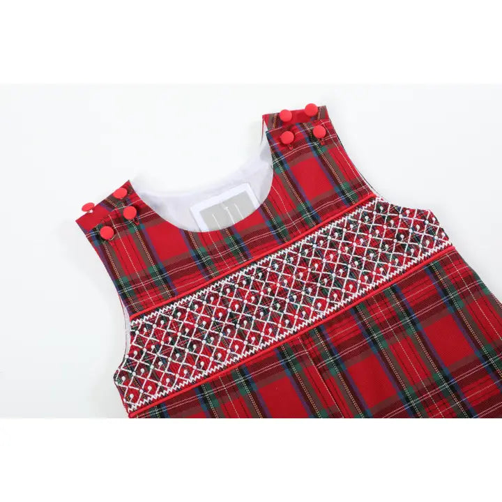 Red and Green Christmas Plaid Smocked Overalls