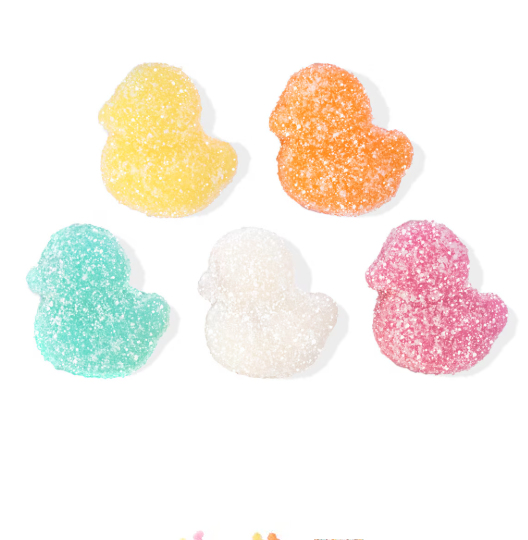 Product shoot of gummy sour chicks candy. 