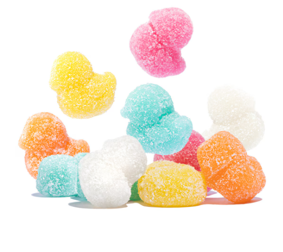Product shoot of gummy sour chicks candy. 