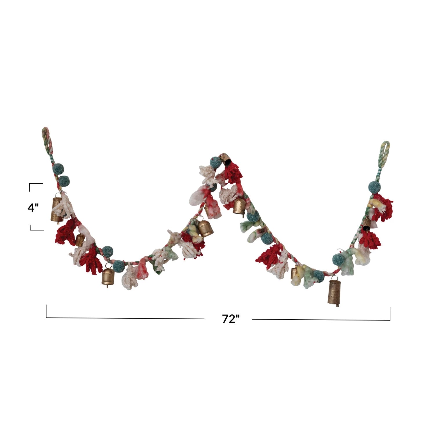 Handmade Wool & Cotton Blend Garland with Pom Poms & Bells