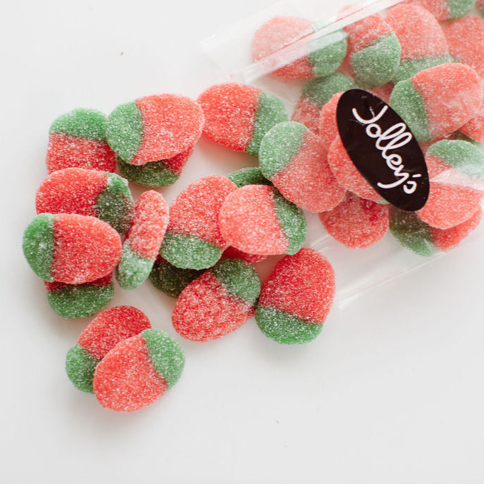 Product shoot of sour strawberries candy.