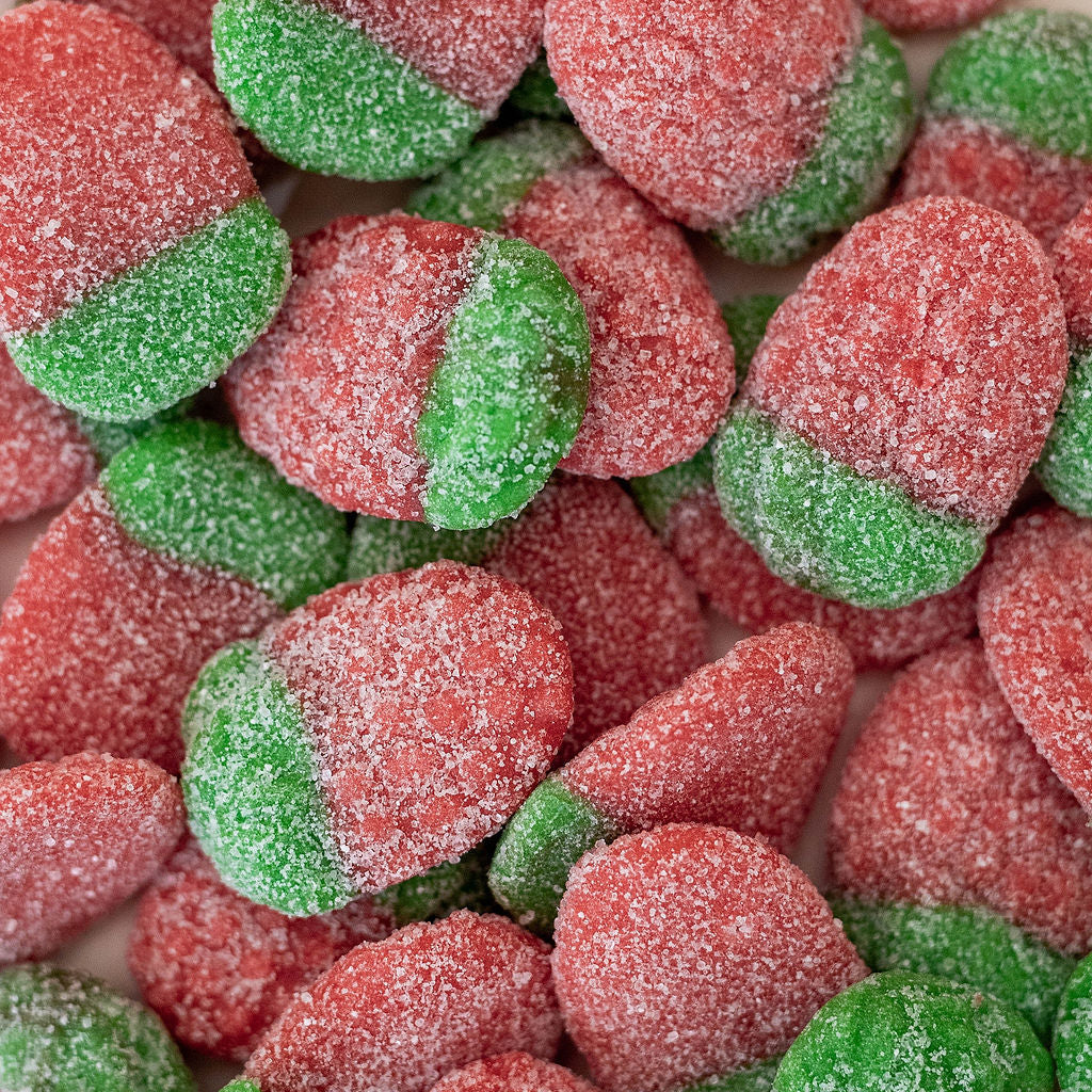 Product shoot of sour strawberries candy.